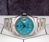 Rolex Date 34mm Ladies Baby Blue Diamond Dial Oyster Steel Watch 15000